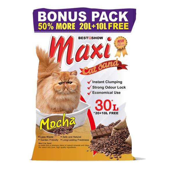 Best In Show Maxi Cat Sand Mocha 30Lt/25Kg -Pasir Kucing