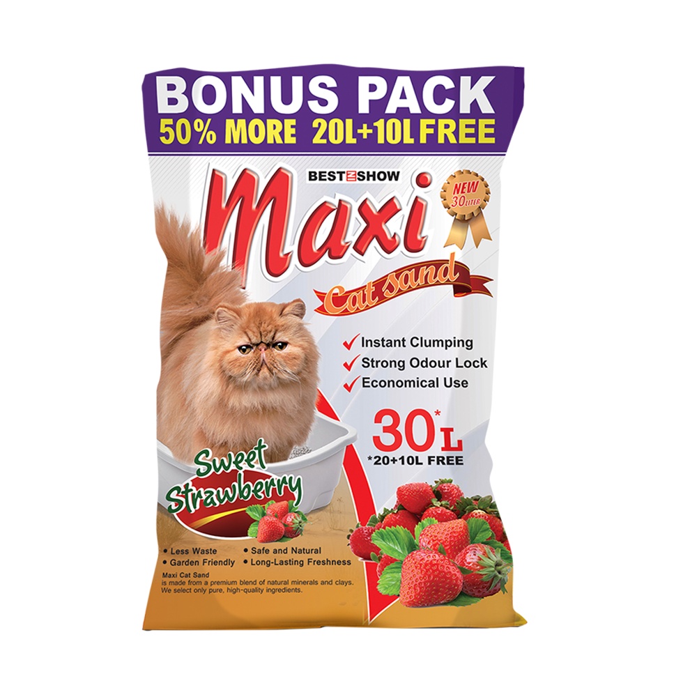 Best In Show Maxi Cat Sand Sweet Strawberry 30Lt/25Kg - Pasir Kucing